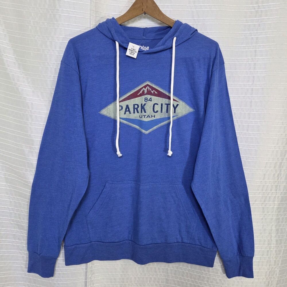 NWT Park City Utah Long Sleeve T-shirt w/Hood Royal Blue L (Use Meas.)